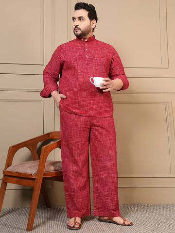 Red Textured Kurta With Pant Men Plus Size Co-ord Set