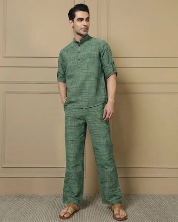 Green Cotton Printed Men Co-ord Set