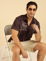 Brown Embroidered Pure Cotton Men Casual Shirt