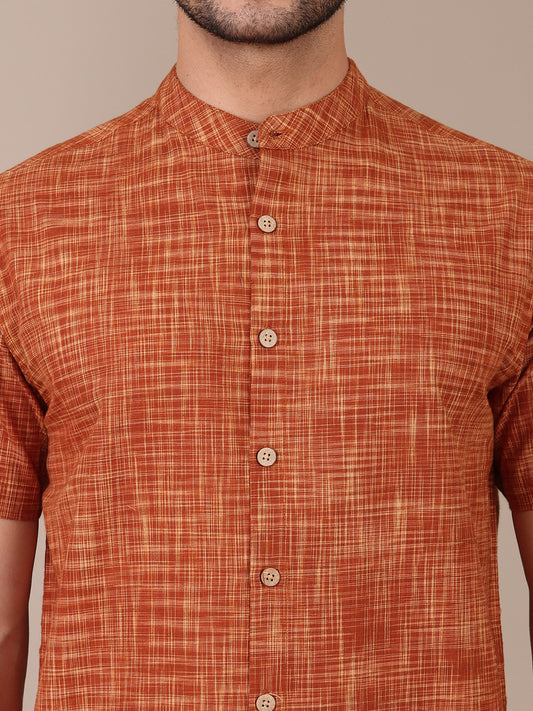 Pure Khadi Tan Brown Co-Ord Set For Men