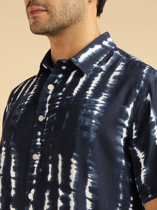 Blue Tie Dye Pure Rayon Men Casual Shirt