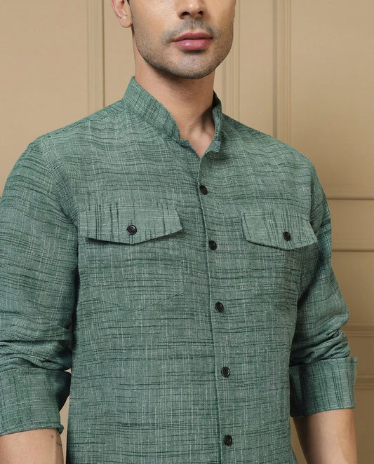 Cotton Green Blue Textured Kurta With Pant Men Co-ord Set