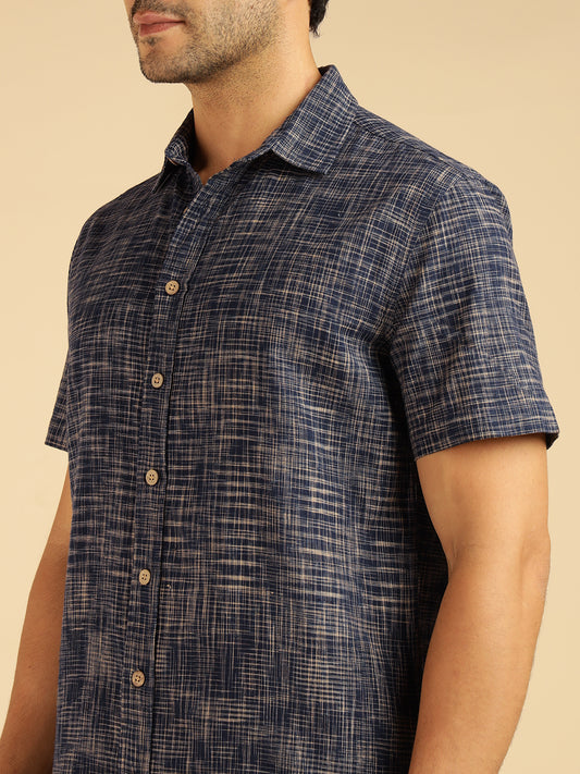 Pure Khadi Navy Blue Casual Shirt For Men