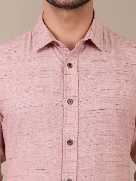 Pure Khadi Peach Formal Shirt For Men