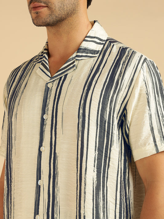 Grey Striped Printed Men Co-Ord Set