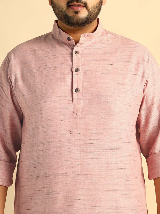 Pink Cotton Khadi Men Plus Size Co-Ord Set