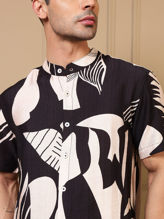 Black Abstract Printed Shirt With Shorts Men Co-ord Set