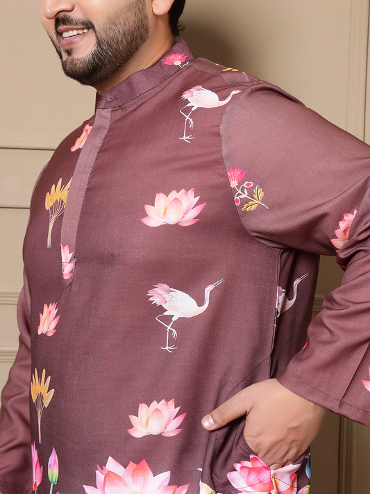 Brown Ombre Pichwai Printed Men Plus Size Kurta