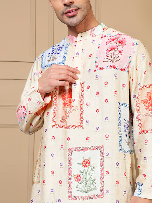 Patch Floral Multicolor Men Kurta