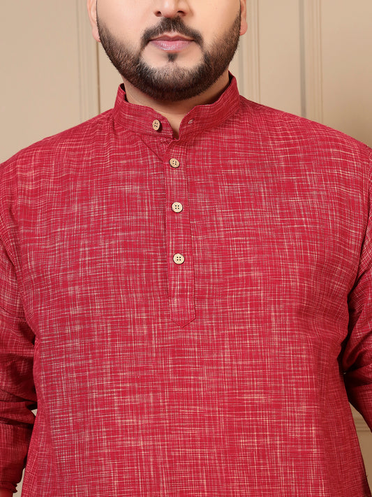 Red Textured Kurta With Pant Men Plus Size Co-ord Set