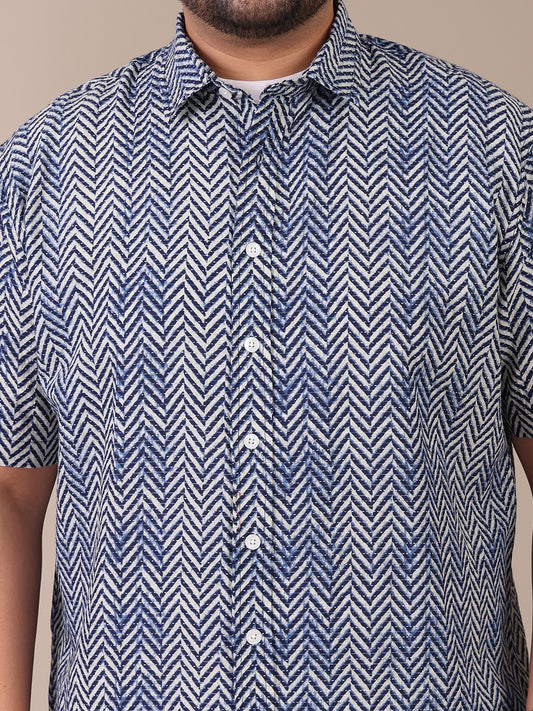 Pure Cotton Zigzag Casual Plus Size Shirt For Men