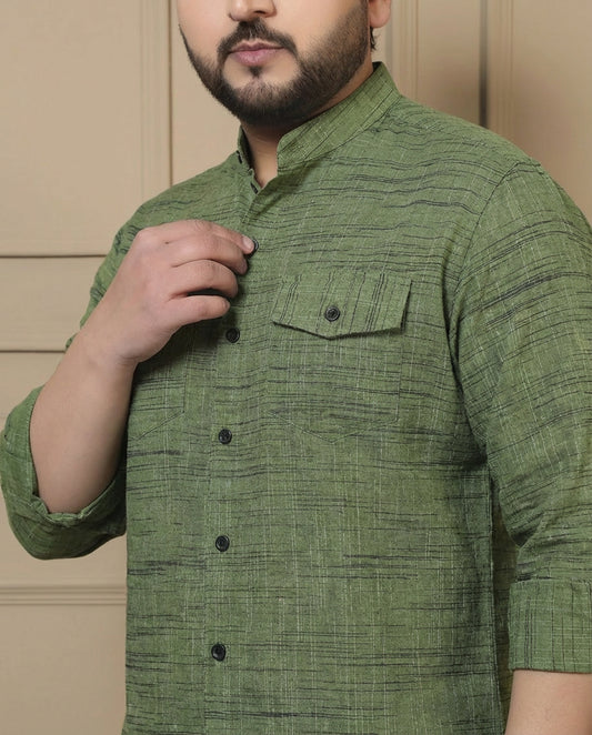 Cotton Mint Green Blue Textured Kurta With Pant Men Plus Size Co-ord Set