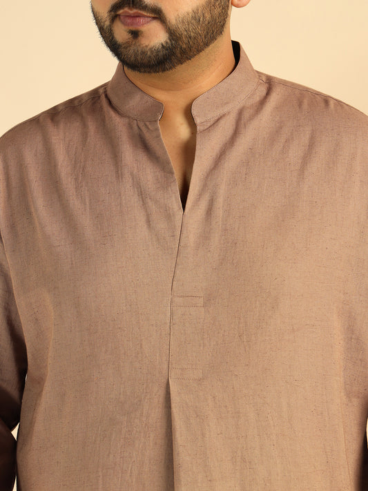 Beige Solid Colour Pure Cotton Plus Size Co-Ord Set For Men