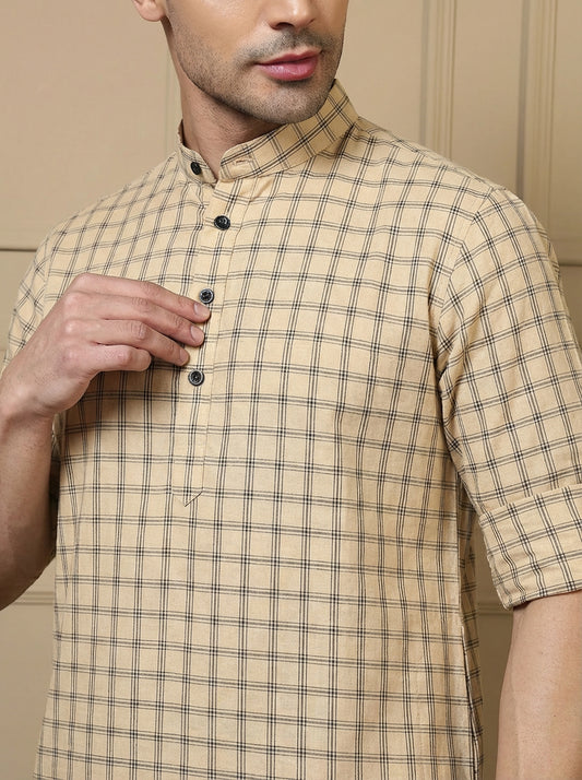 Beige Cotton Men's Kurta
