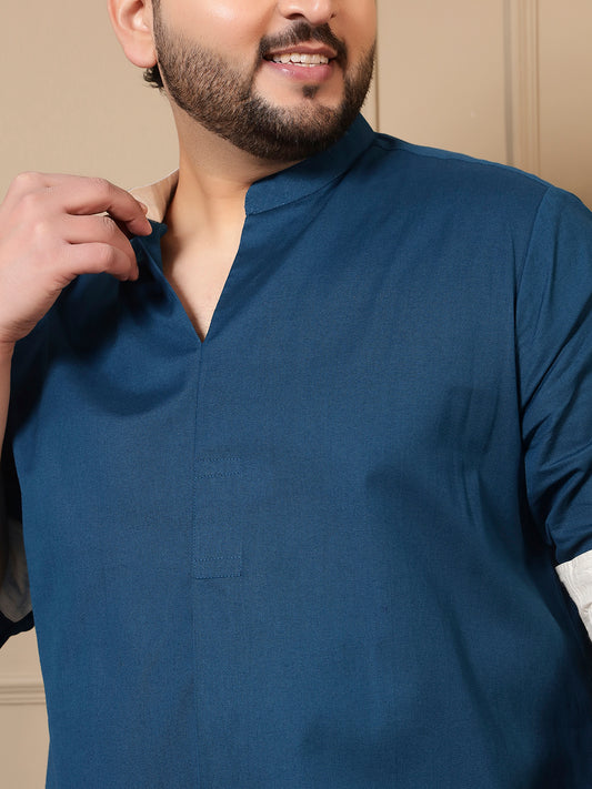 Teal Blue Cotton Kurta With Pant Men Plus Size Co-ord Set
