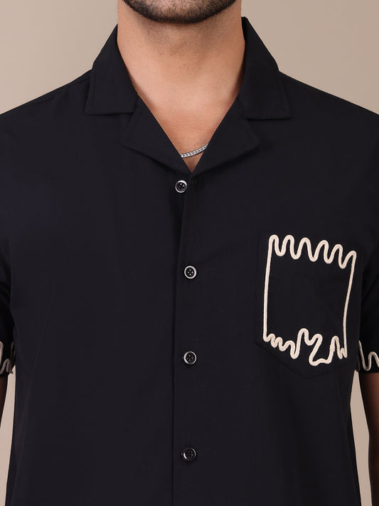 Embroidered Pure Cotton Black Co-Ord Set For Men