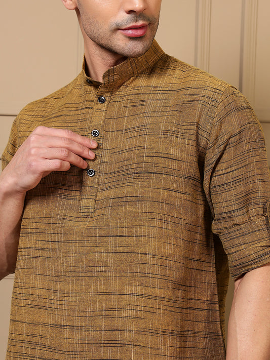 Olive Khaki Cotton Printed Men Co-ord Set