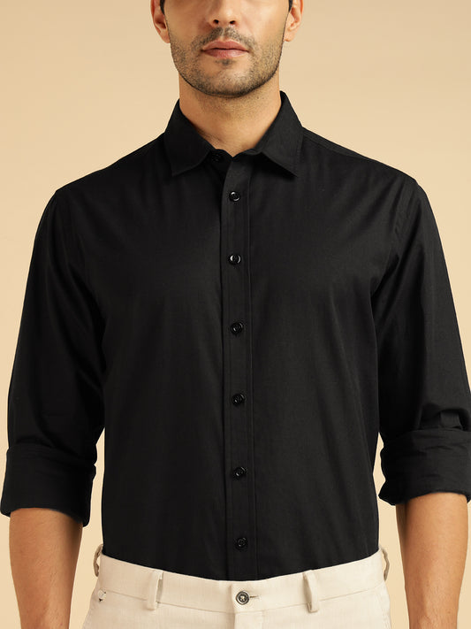 Black Solid Pure Cotton Men Formal Shirt
