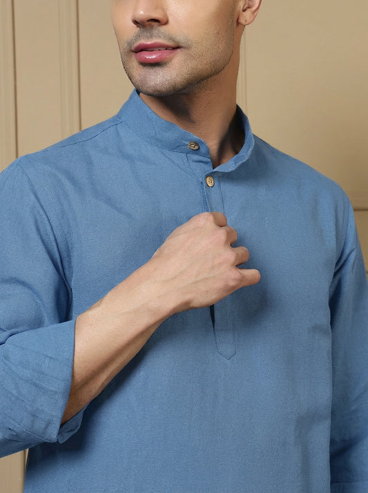 Sky Blue Cotton Men's Kurta