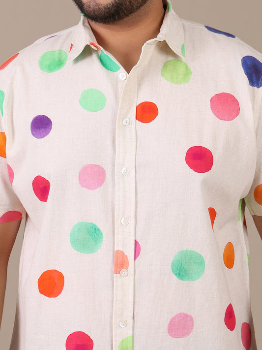 Multicolor Pure Cotton Polka Casual Plus Size Shirt For Men