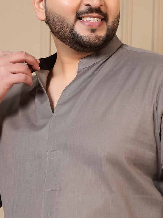 Grey Cotton Kurta With Pant Men Plus Size Co-ord Set