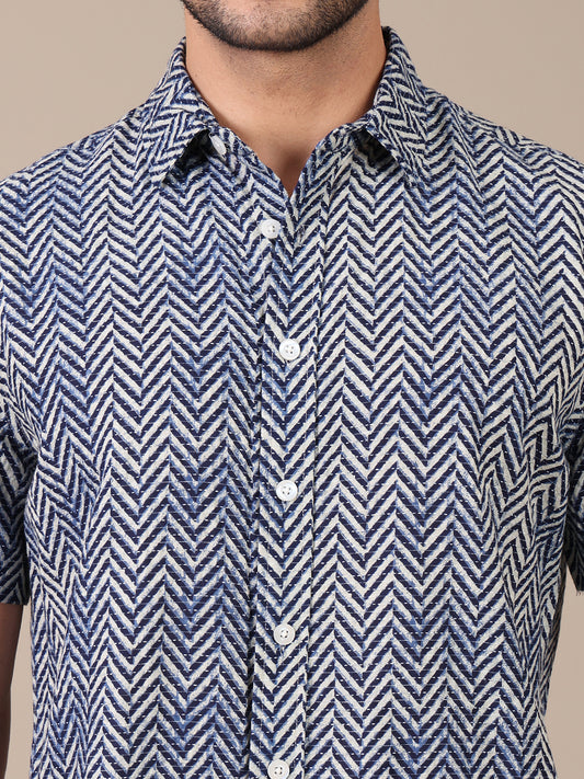 Pure Cotton Zigzag Casual Shirt For Men