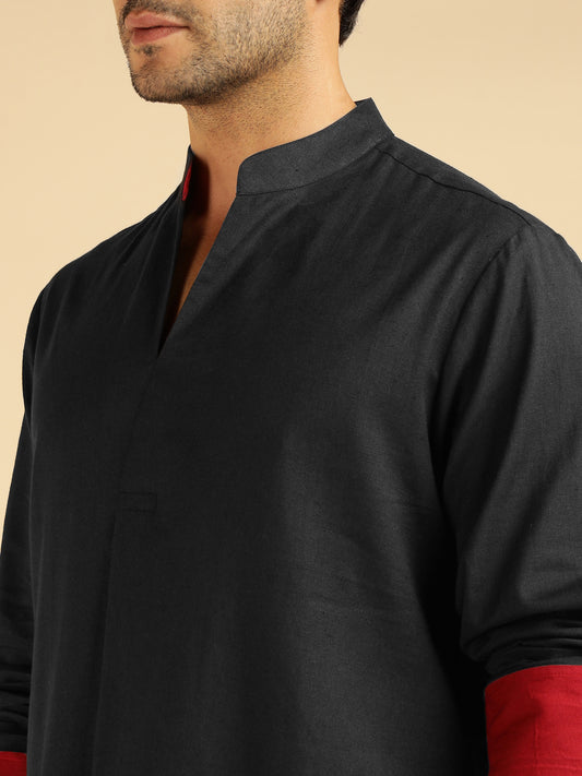 Black Pure Cotton Shirt With Pants Co-Ord Set For Men