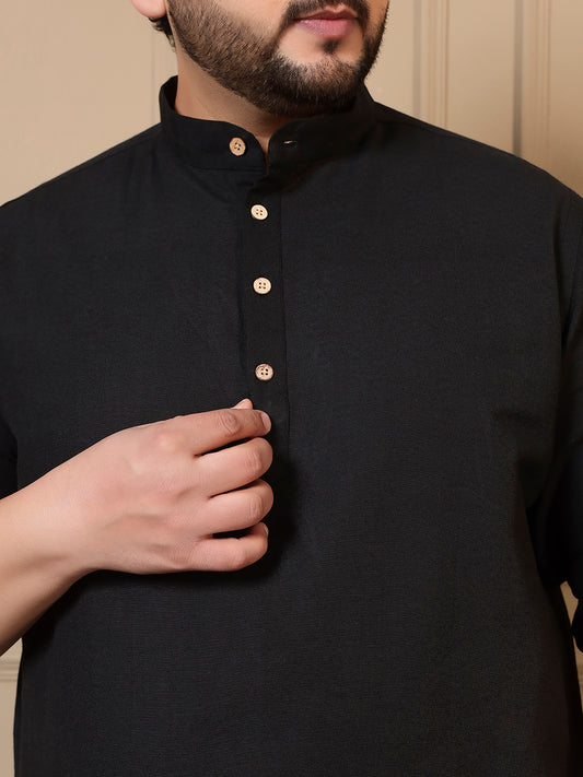 Black Cotton Kurta With Pant Men Plus Size Co-ord Set
