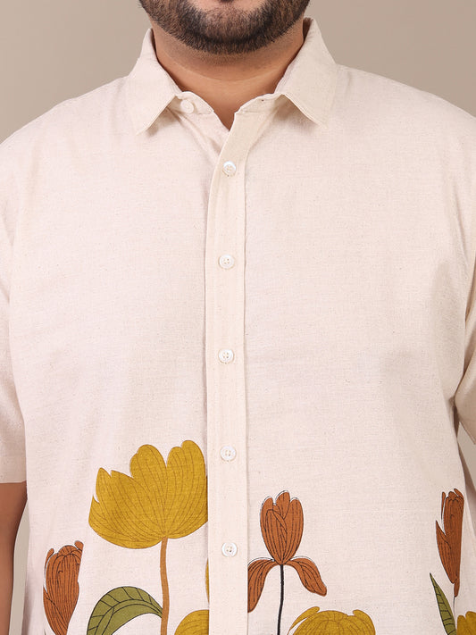 Placement Printed Pure Cotton Casual Plus Size Shirt For Men