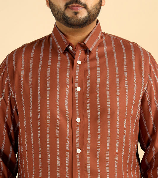 Tan Brown Striped Plus Size Formal Men Shirt