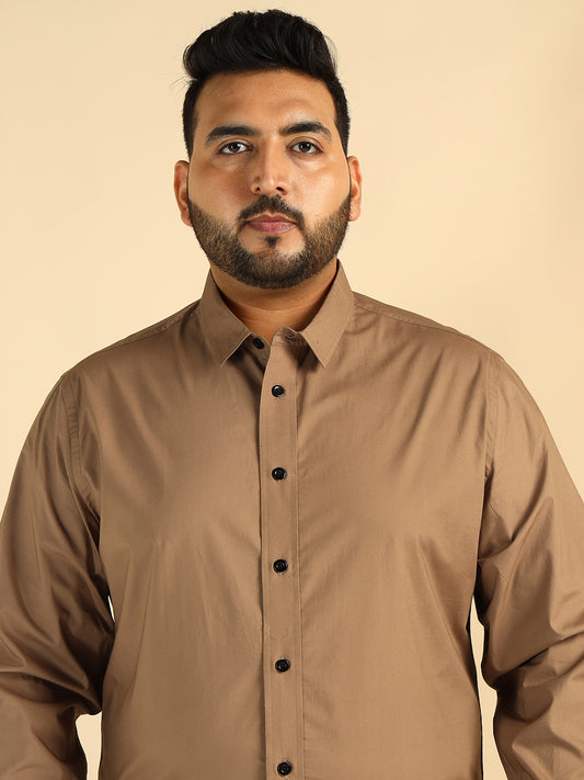 Beige Cotton Plus Size Formal Men Shirt
