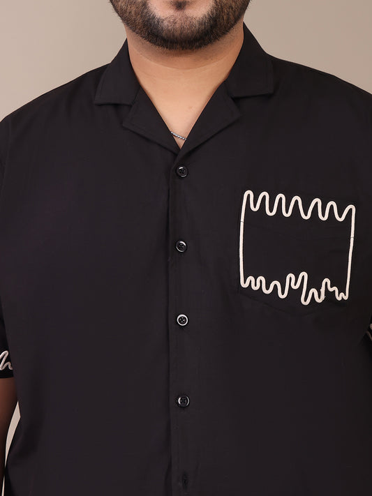 Embroidered Pure Cotton Black Plus Size Co-Ord Set For Men