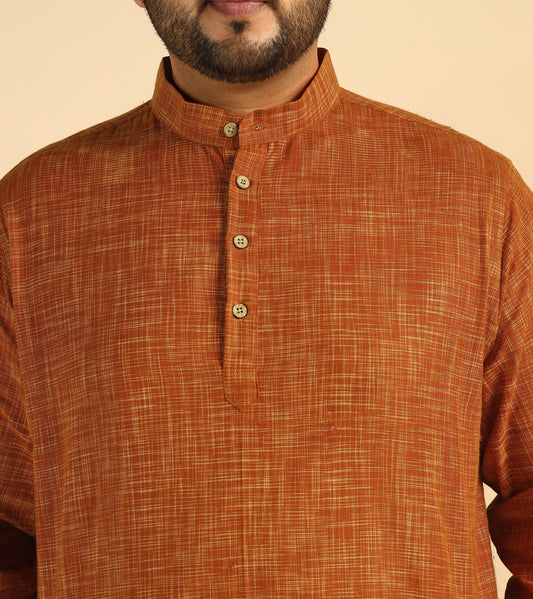 Brown Handloom Cotton Plus Size Kurta For Men