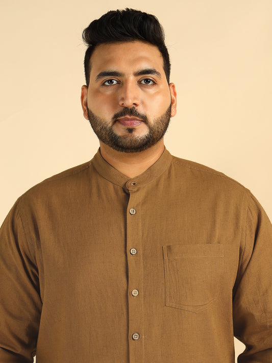 Mustard Brown Solid Cotton Plus Size Men Shirt