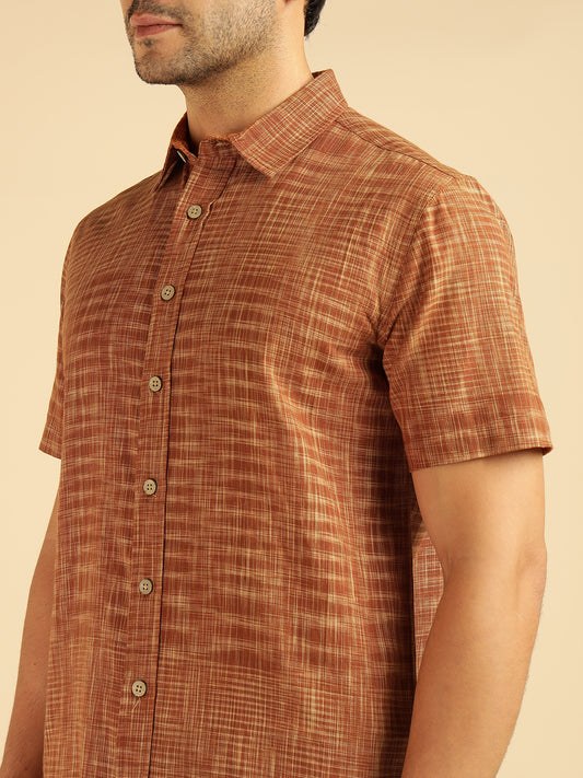 Tan Brown Pure Khadi Casual Shirt For Men