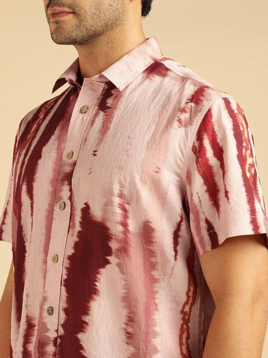 Brown Multicolor Tie Dye Men Casual Shirt