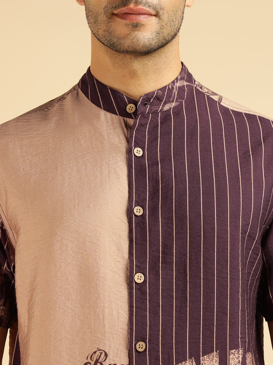Colour Blocked Placement Printed Men Casual Shirt