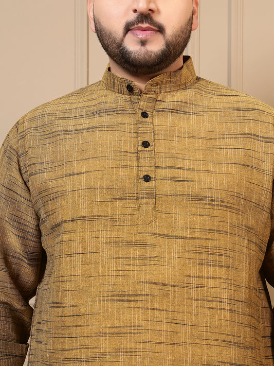 Olive Khaki Cotton Printed Men Plus Size Co-ord Set