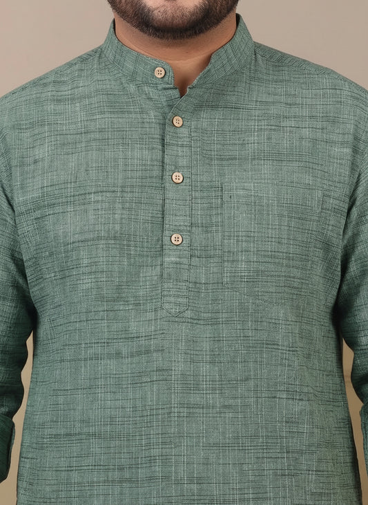 Pure Cotton Green Mandarin Collar Plus Size Co-Ord Set For Men