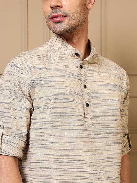 Cotton Textured Kurta With Pant Men Co-ord Set