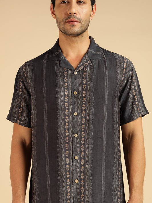 Wine Motif Striped Printed Men Casual Shirt