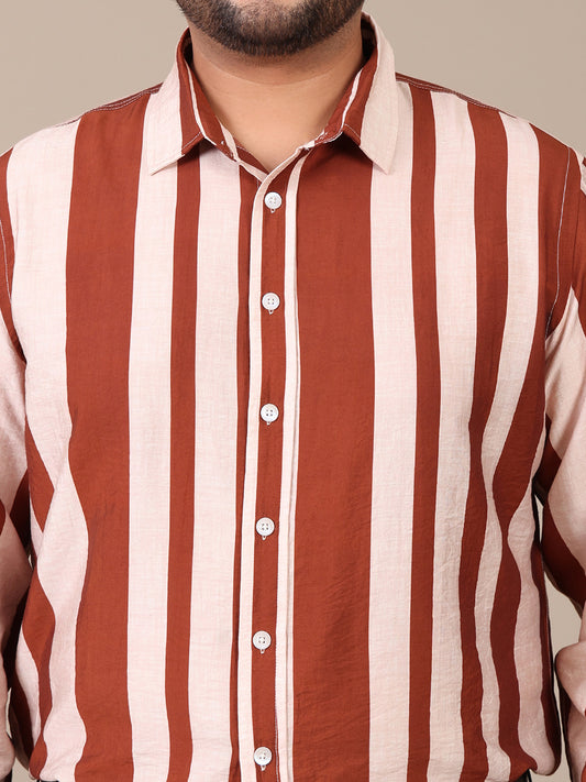 Striped Tan Brown Formal Plus Size Shirt For Men