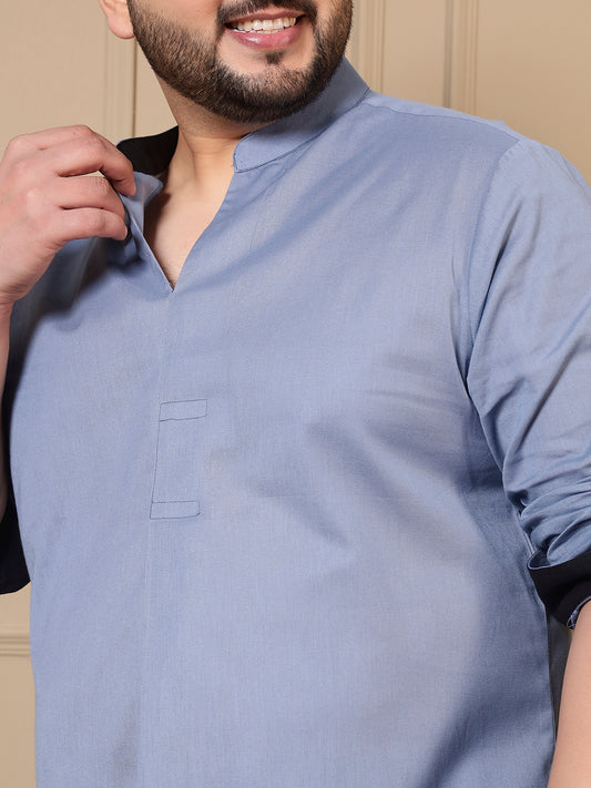 Sky Blue Cotton Kurta With Pant Men Plus Size Co-ord Set