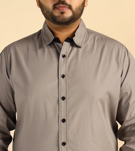 Cotton Grey Plus Size Formal Men Shirt
