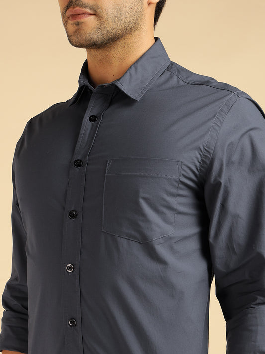 Grey Solid Pure Cotton Men Formal Shirt