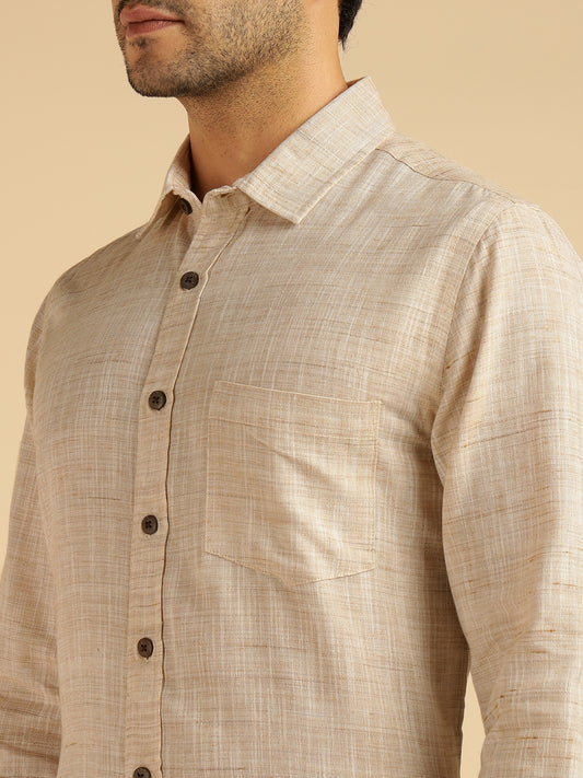 Beige Khadi Pure Cotton Men Formal Shirt