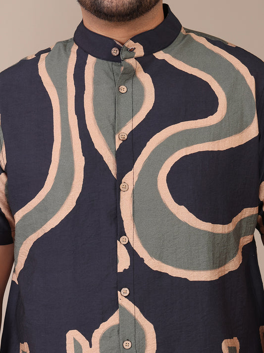 Abstract Printed Multicolor Plus Size Co-Ord Set For Men