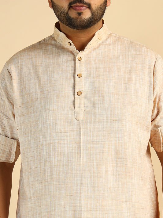 Off White Handloom Cotton Plus Size Kurta For Men