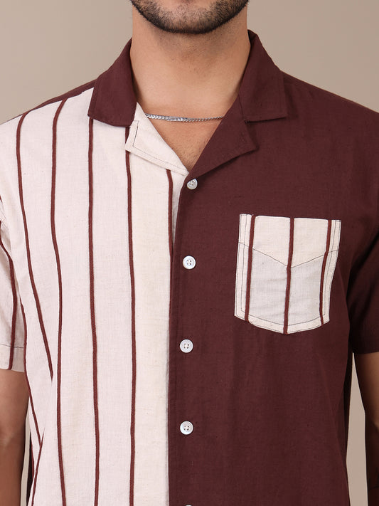 Colorblock Pure Cotton Embroidered Casual Shirt For Men