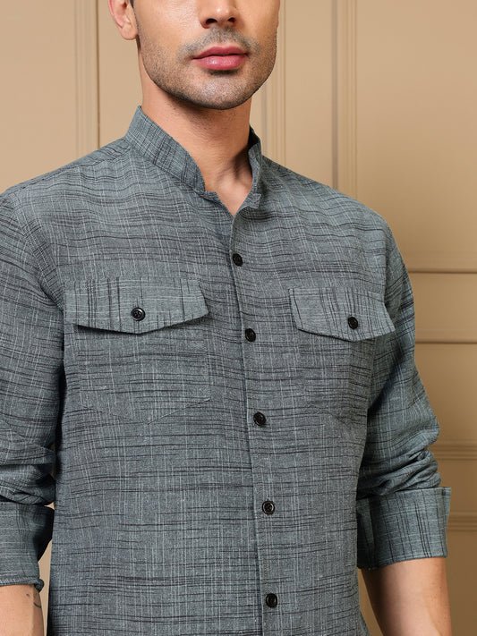 Cotton Teal Blue Textured Kurta With Pant Men Co-ord Set